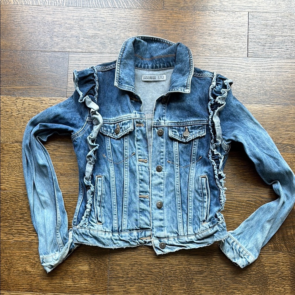 Zara Denim Ruffle Jacket- XS
